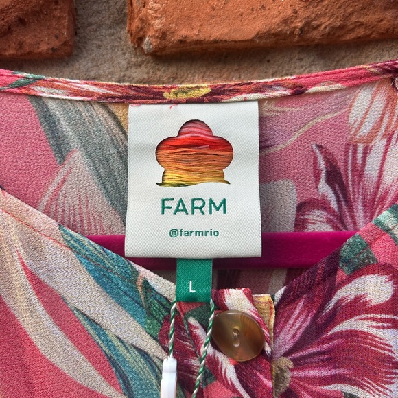 FARM Rio NWT Pink Halter Eyelet Tropical Floral Dress Lined Buttons Large - Picture 3 of 7